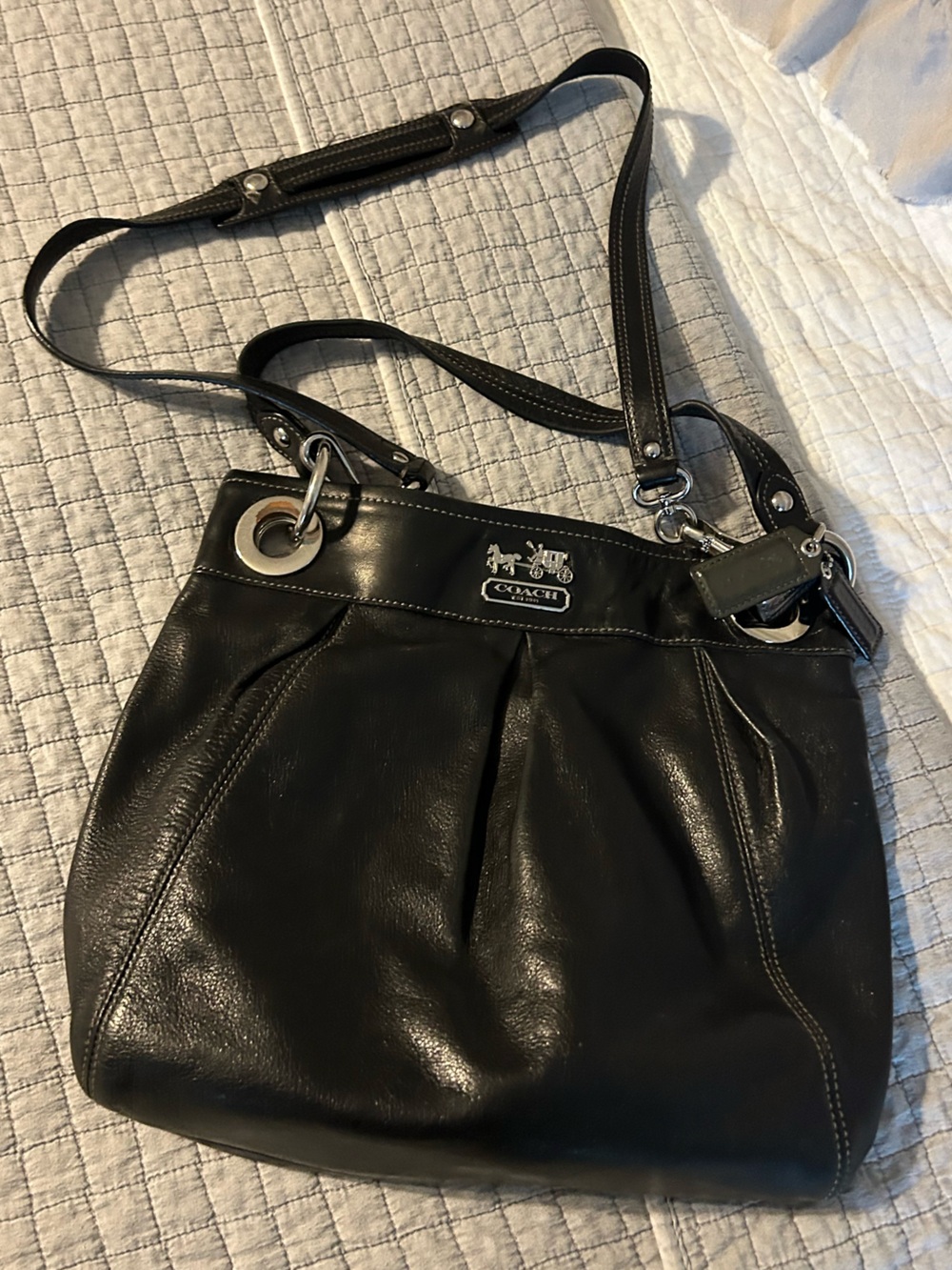 Coach Black Leather Hobo Shoulder Bag with Silver Hardware
